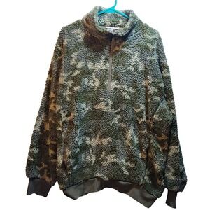 Express One Eleven Camo Sherpa Pullover Women's Large Half Zip Warm Comfy Layers
